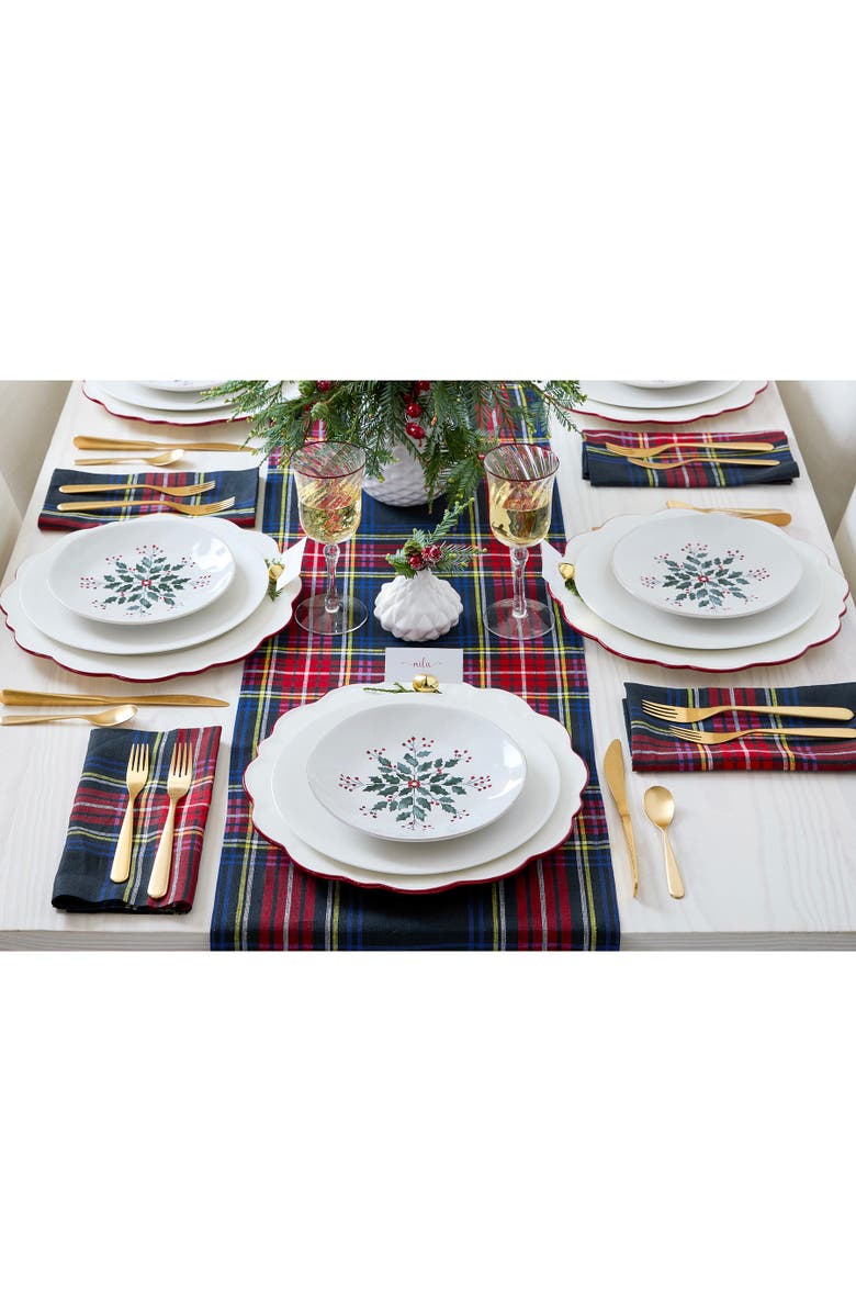Solino Home Linen Table Runner for Dining Table, Holiday and Everyday Table Decor - Stewart Plaid, Alternate, color, Black