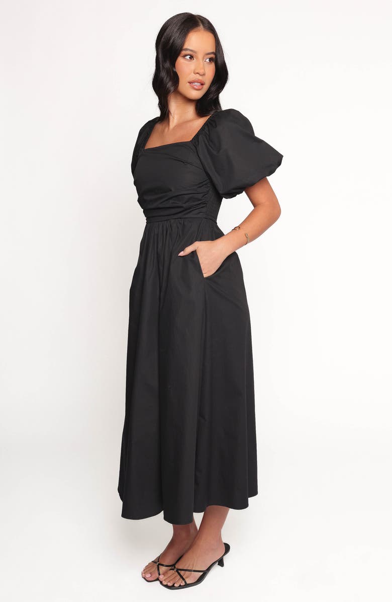 Petal & Pup Clo Puff Sleeve Midi Dress, Alternate, color, Black