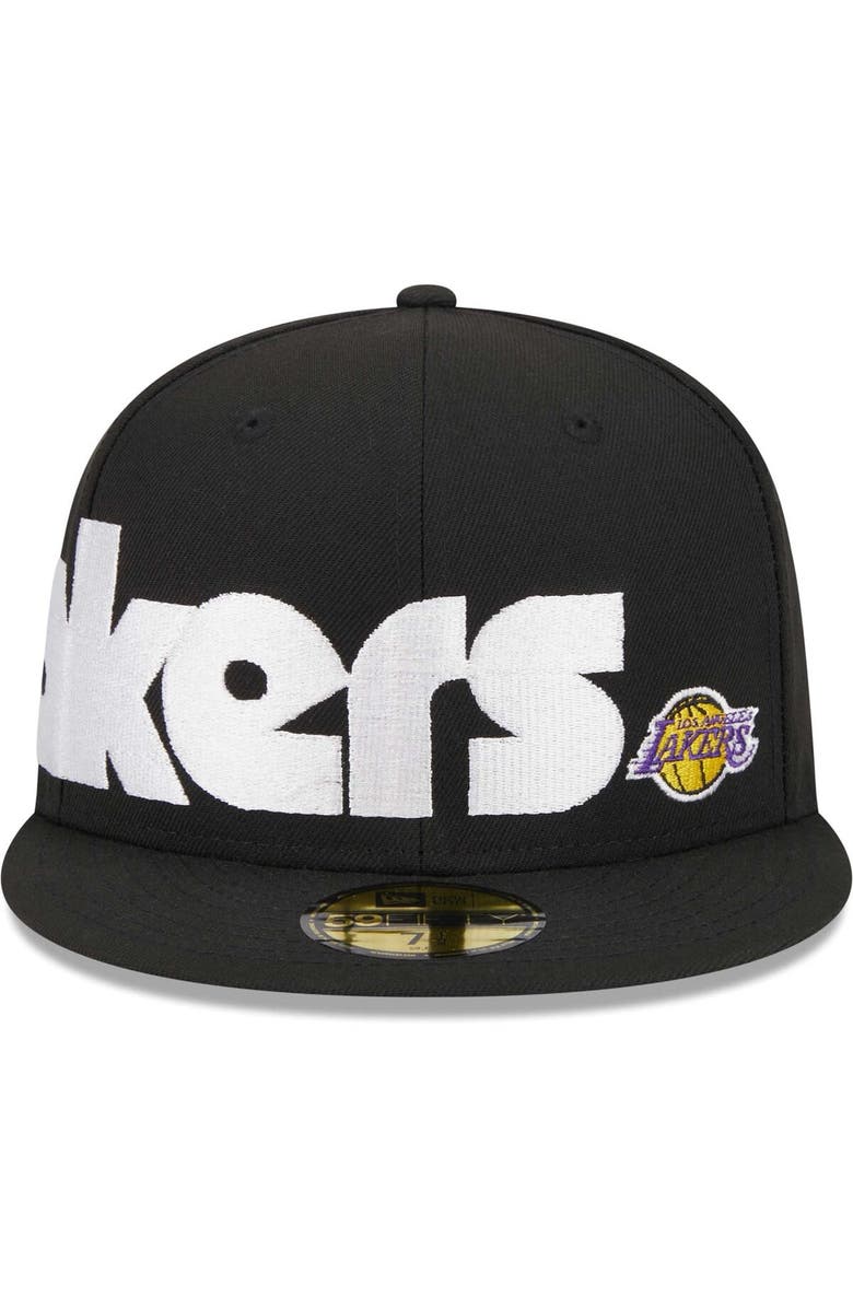 New Era Men's New Era Black Los Angeles Lakers Checkerboard UV 59FIFTY Fitted Hat, Alternate, color, 