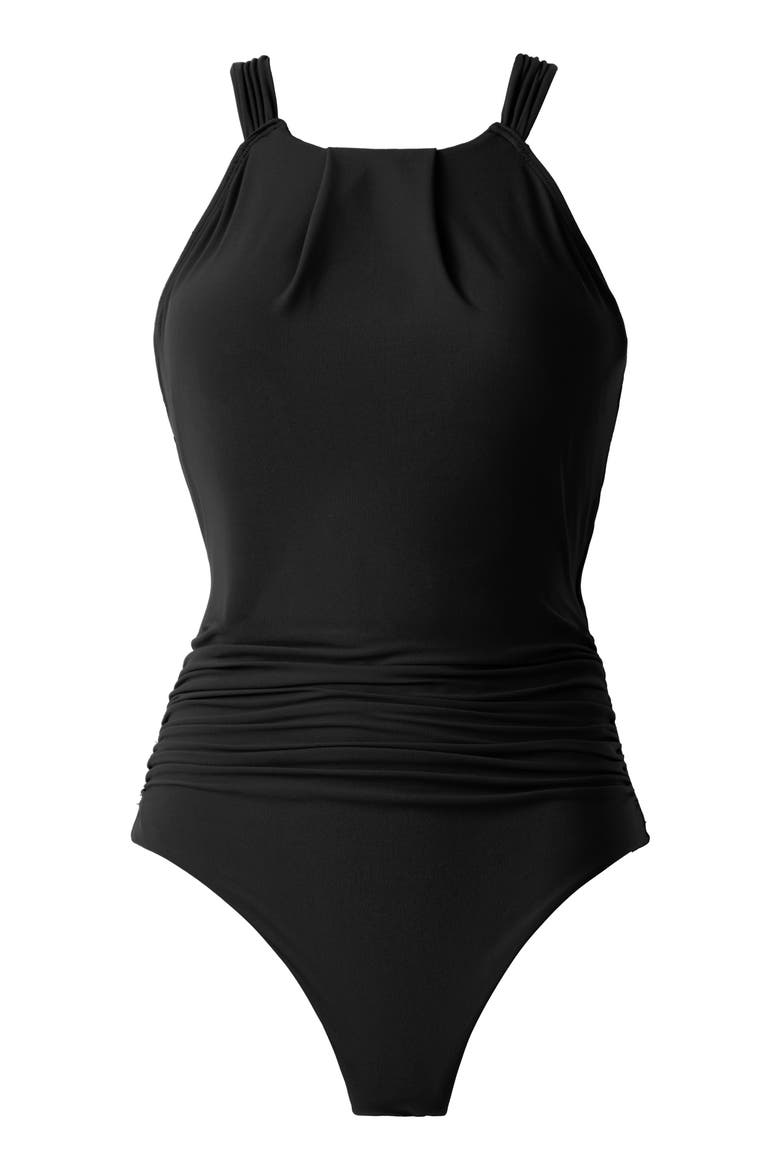 Amelia Open Back One-Piece Swimsuit, Alternate, color, BLACK