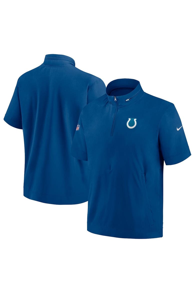 Men's Nike  Royal Indianapolis Colts Sideline Coach Short Sleeve Hoodie Quarter-Zip Jacket, Main, color, Royal
