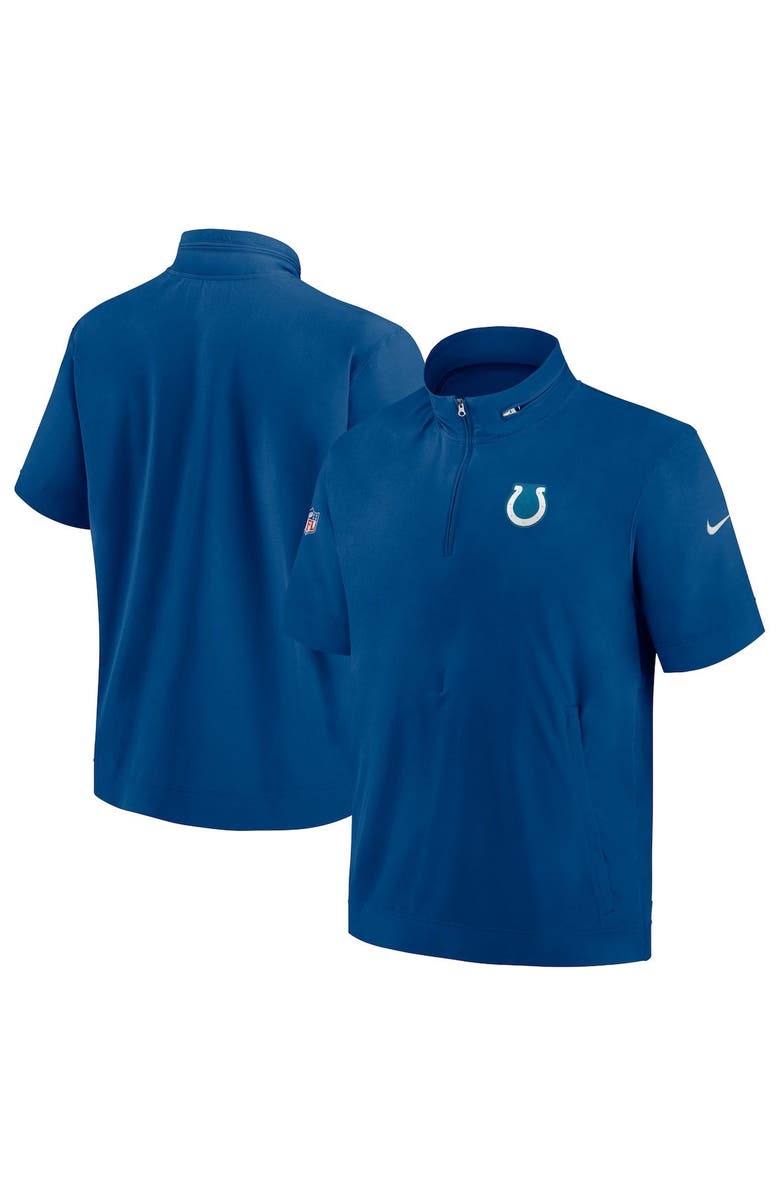 Nike Men's Nike  Royal Indianapolis Colts Sideline Coach Short Sleeve Hoodie Quarter-Zip Jacket, Main, color, Royal