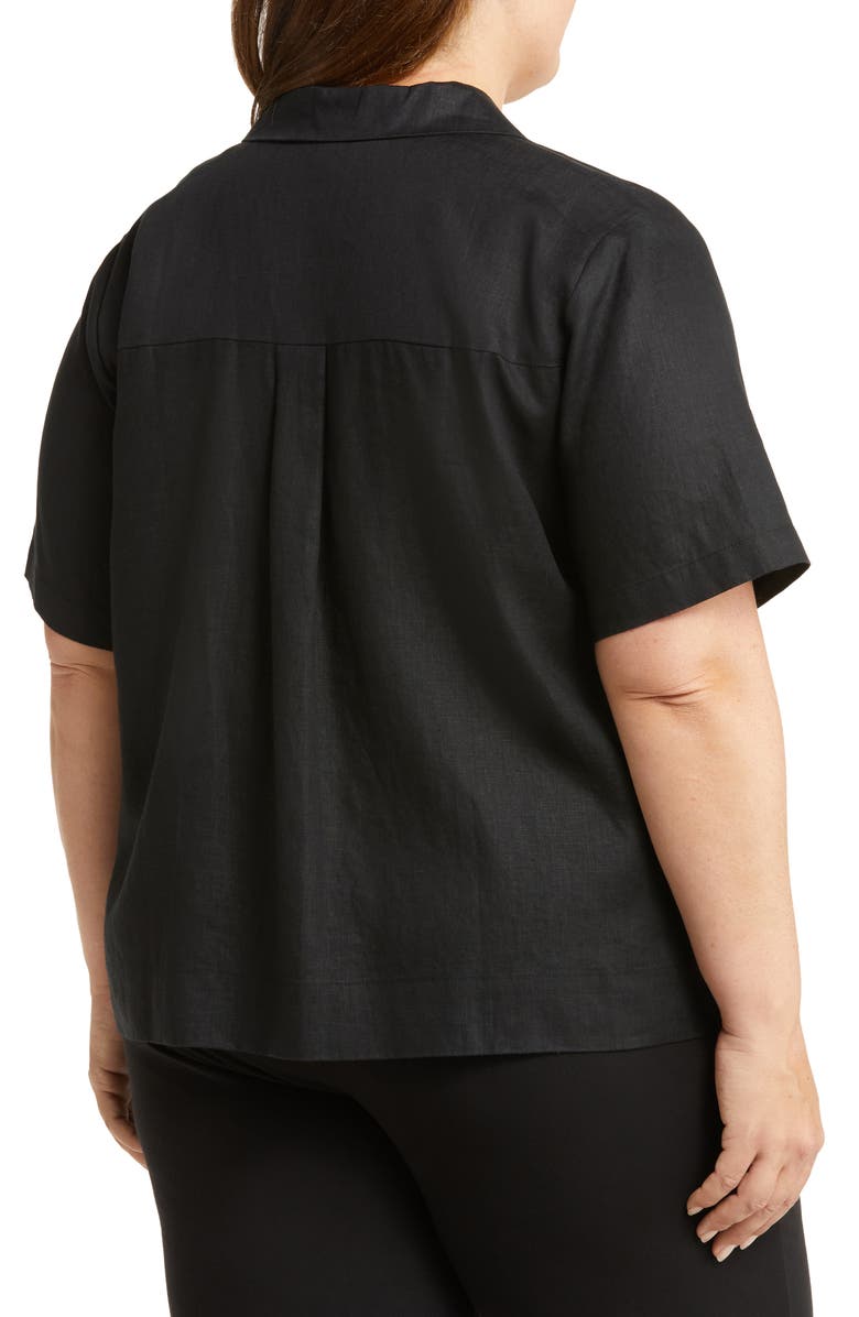 Eileen Fisher Notch Collar Short Sleeve Boxy Linen Button-Up Shirt, Alternate, color, 