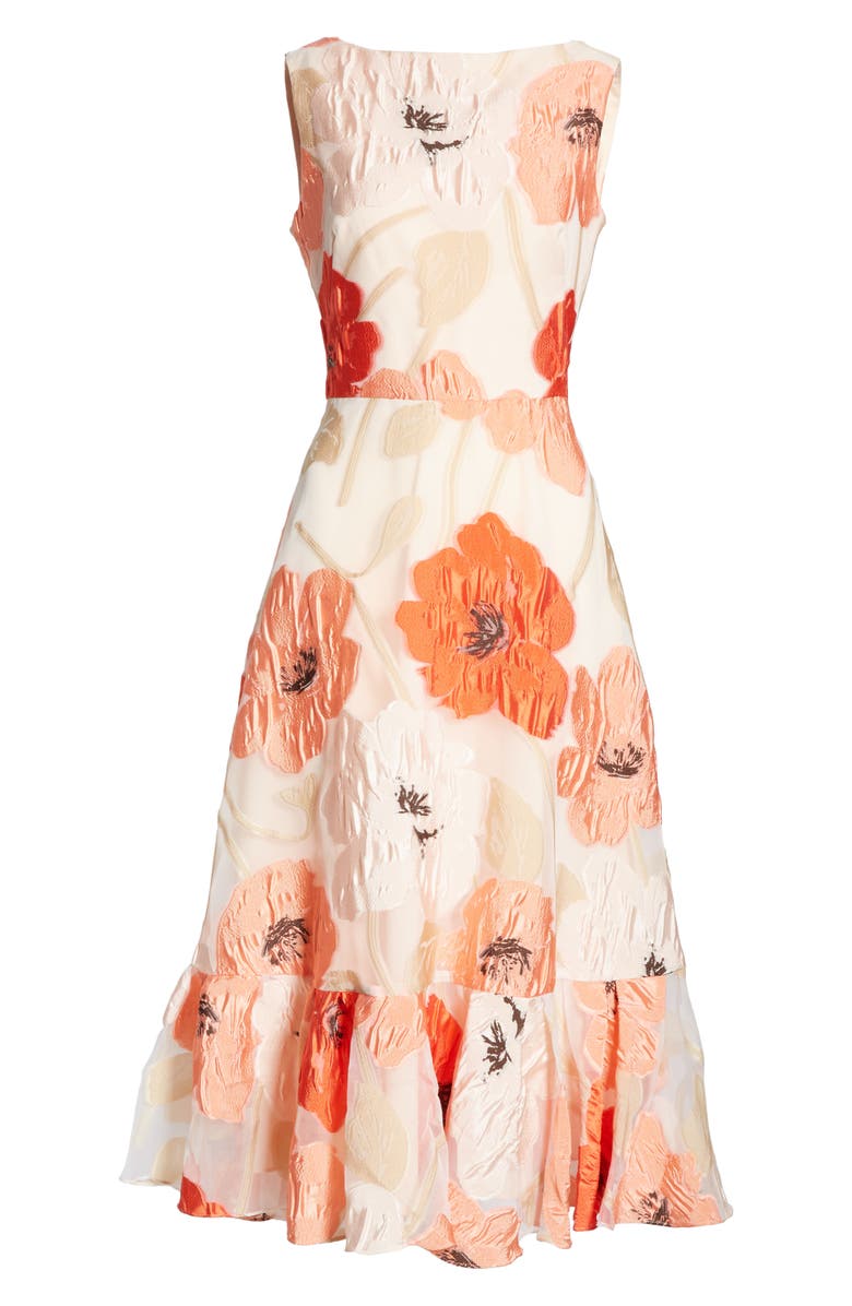 Lela Rose Oversize Floral Fil Coupé Midi Dress, Alternate, color,
