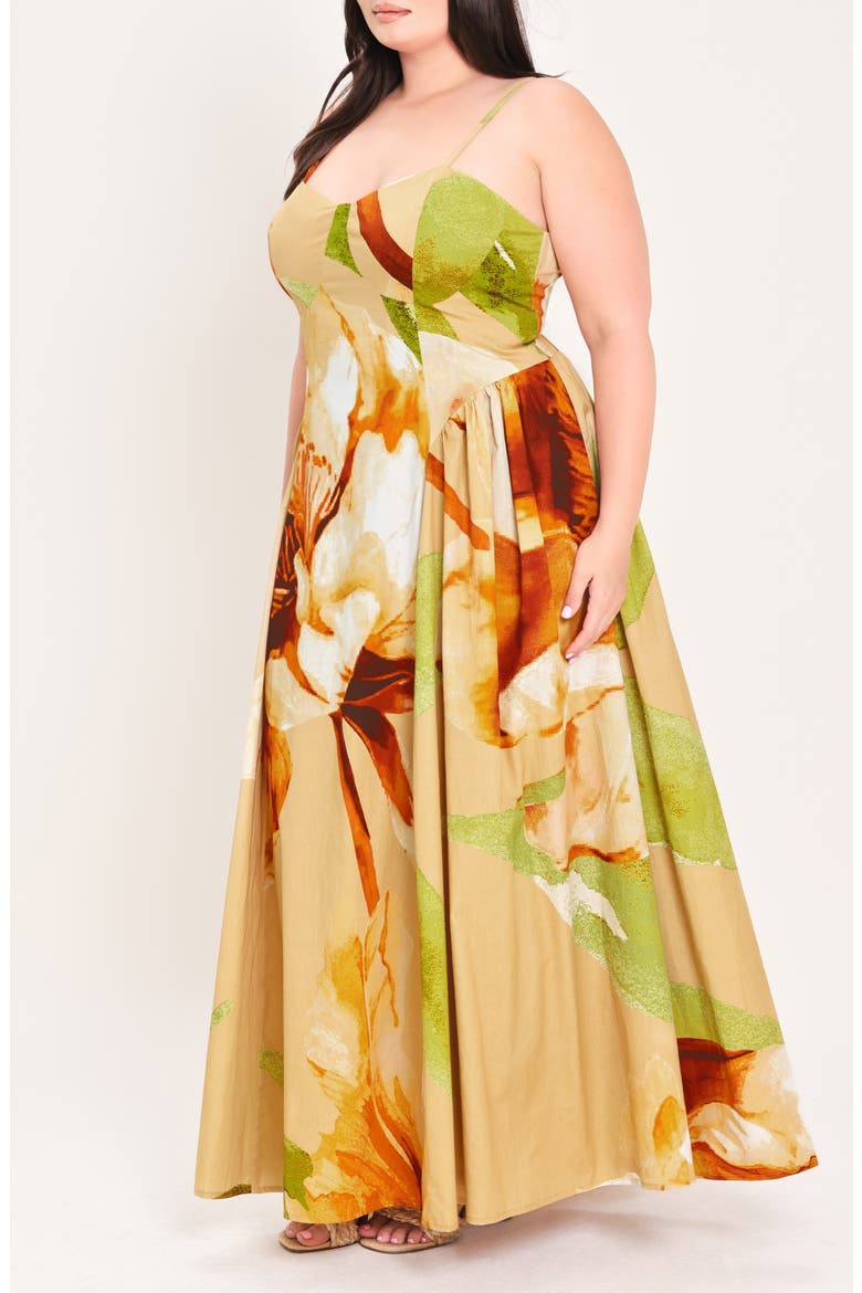 Floral Cotton Maxi Dress, Alternate, color, KHAKI