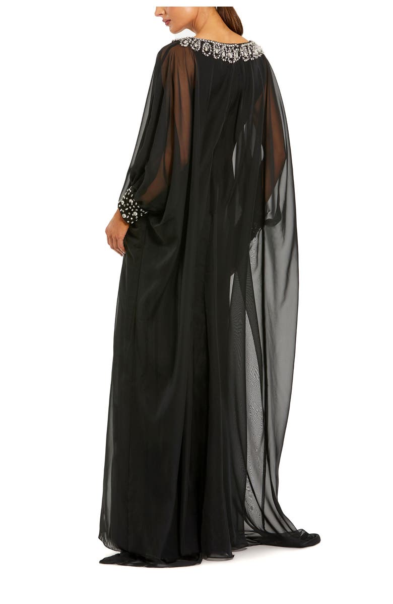Mac Duggal Chiffon Long Sleeve Kaftan Gown With Beaded Neck, Alternate, color, Black