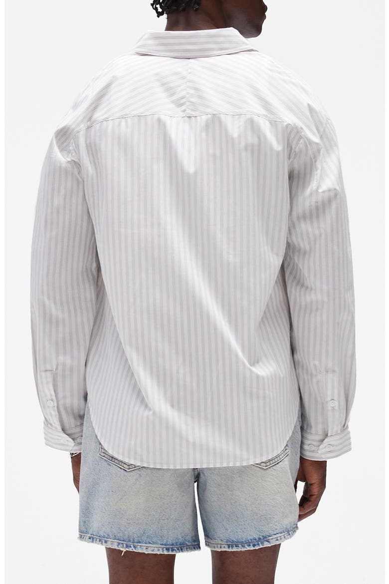 Pinstripe Graphic Cotton Button-Up Shirt, Alternate, color, FLAT WHITE