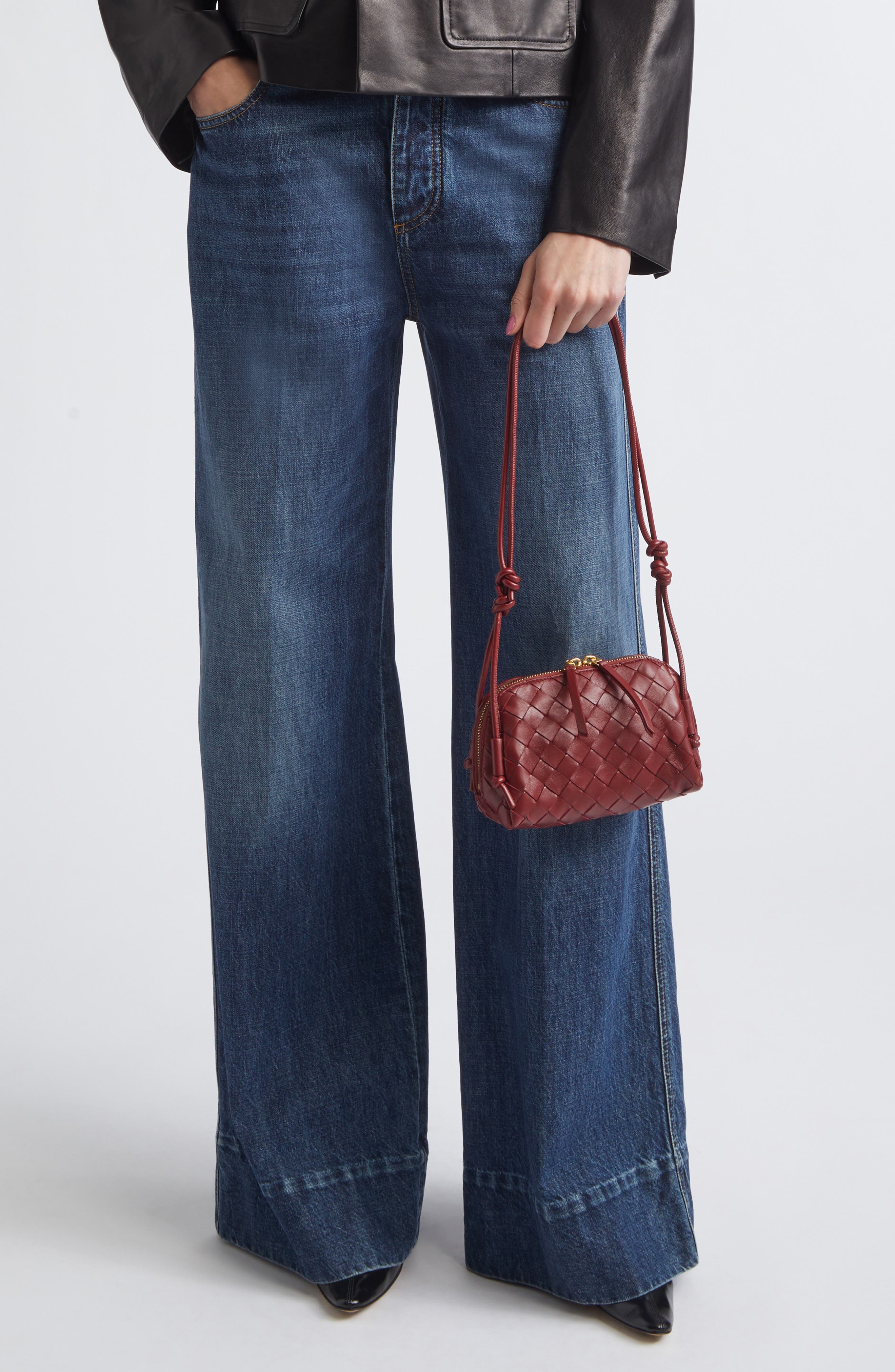 Mini Concert Intrecciato Leather Crossbody Bag, Alternate, color, 6585 LAVA RED-GOLD