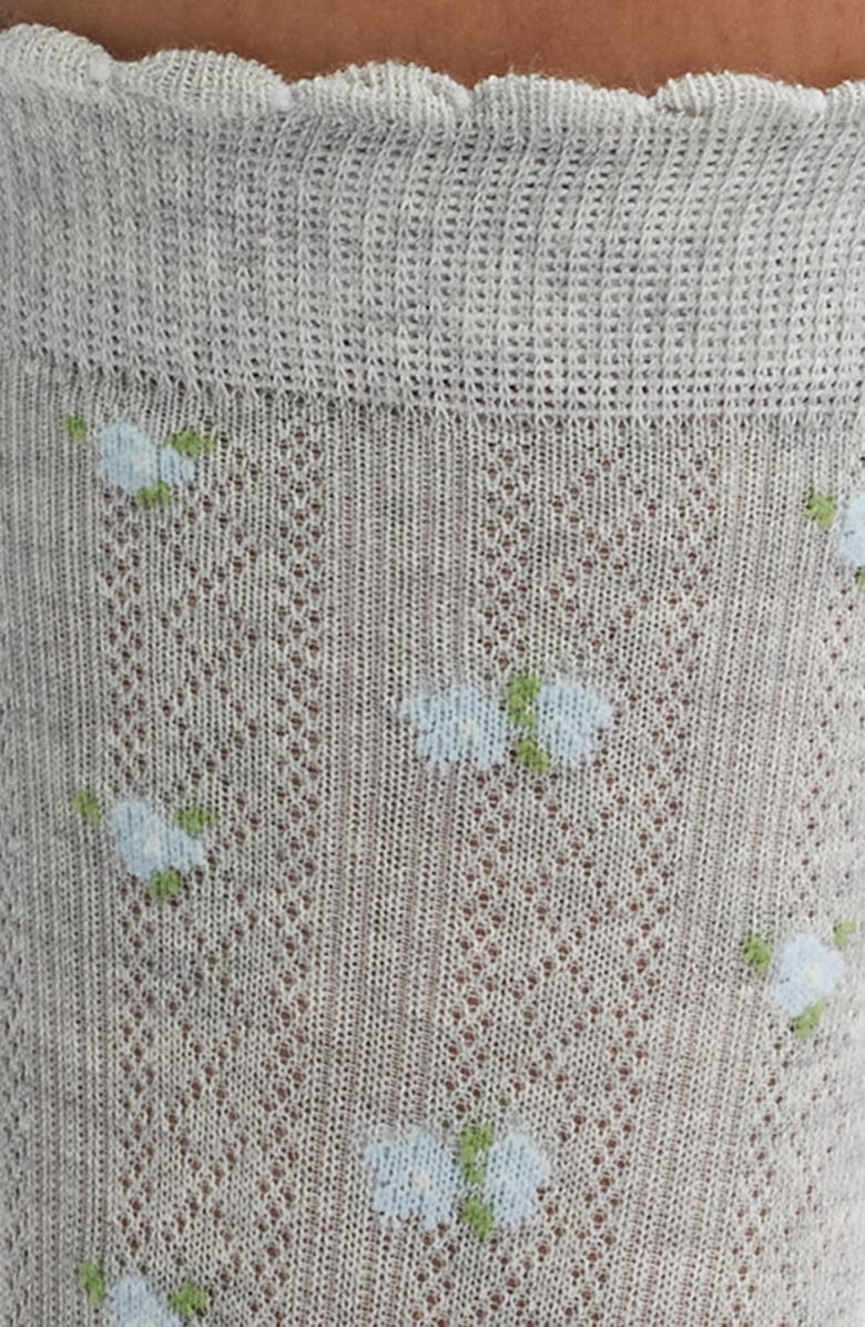 Casa Clara Roberta Floral Pointelle Crew Socks, Alternate, color, Grey