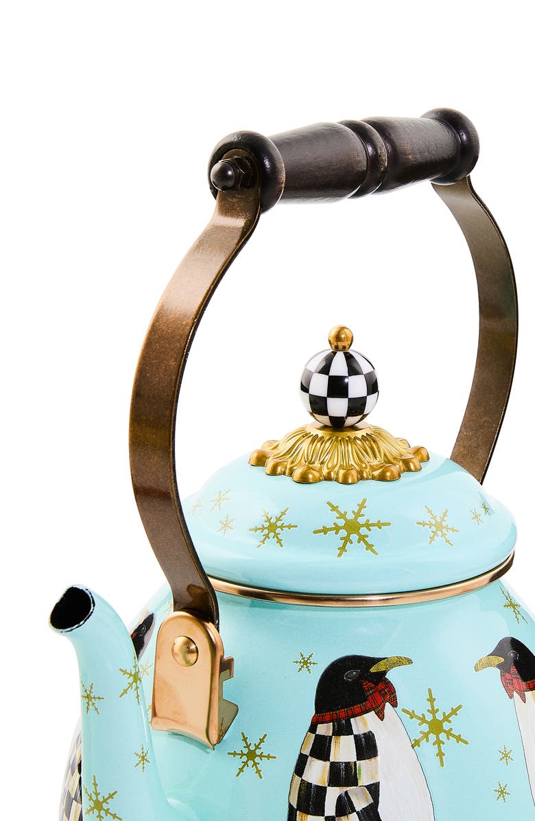 MACKENZIE CHILDS Penguin Parade Enameled Steel 2-Quart Tea Kettle, Alternate, color, Blue