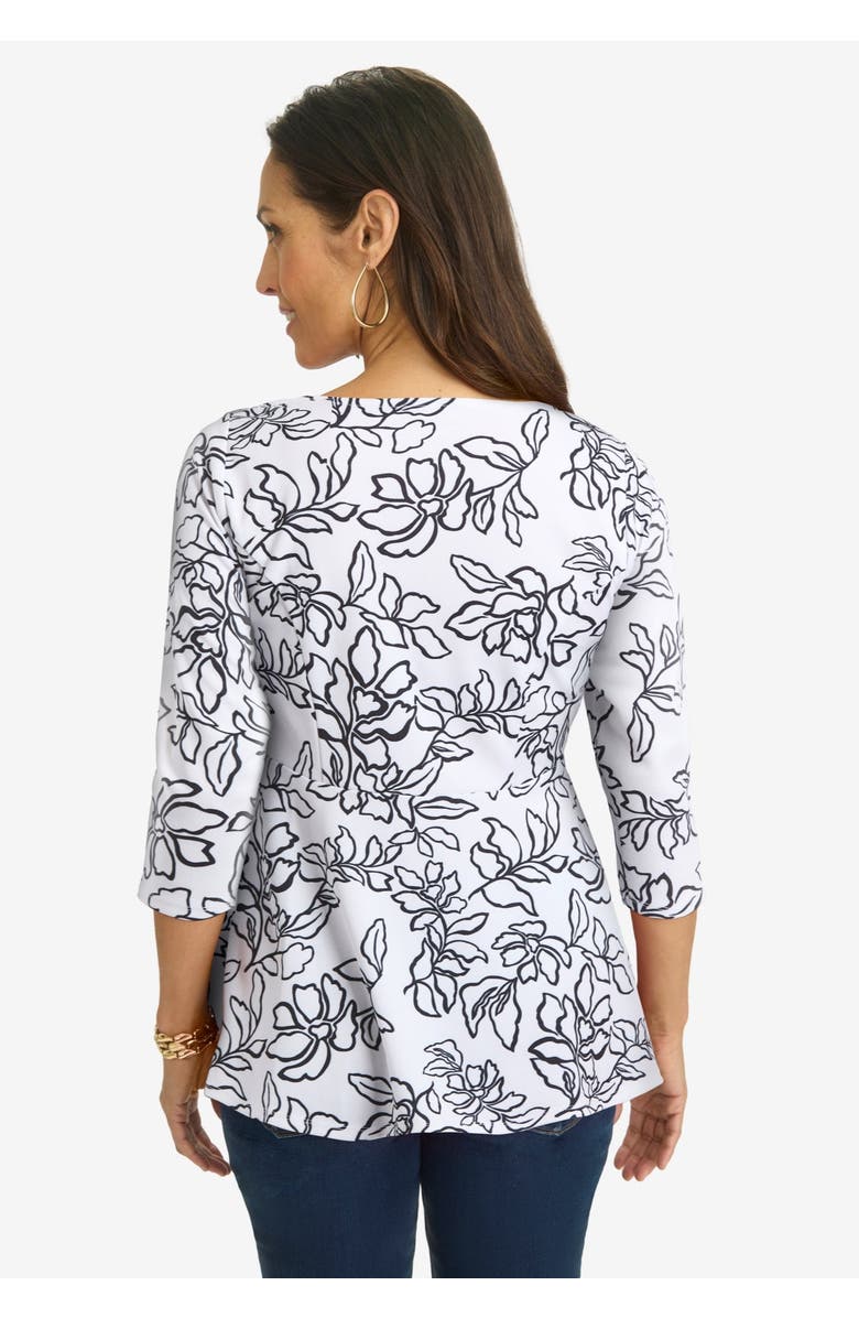 Jessica London Knit Crepe Sweetheart Neckline Peplum Top, Alternate, color, White Floral