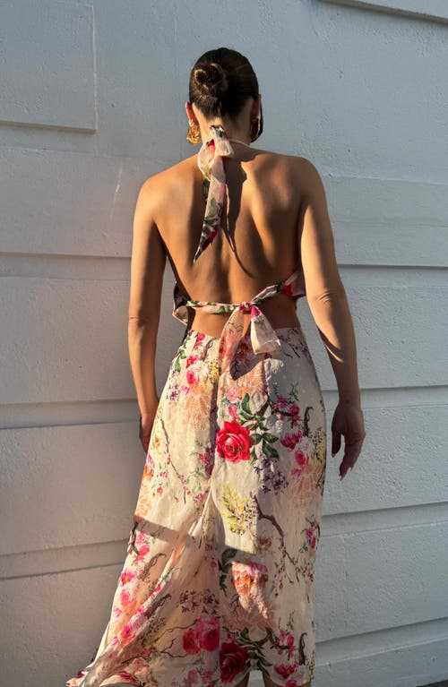 Afrm Dudley Floral Halter Clip Dot Chiffon Top In Multi