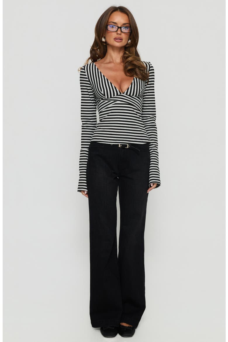 Madelon Long Sleeve Wrap Top, Alternate, color, BLACK / GREY STRIPE