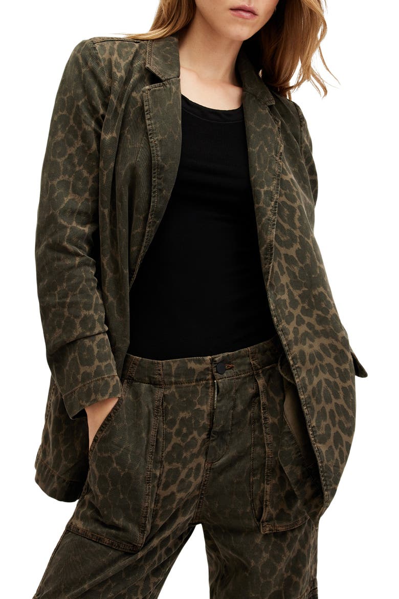 Aleida Denim Blazer, Main, color, LEOPARD GREEN