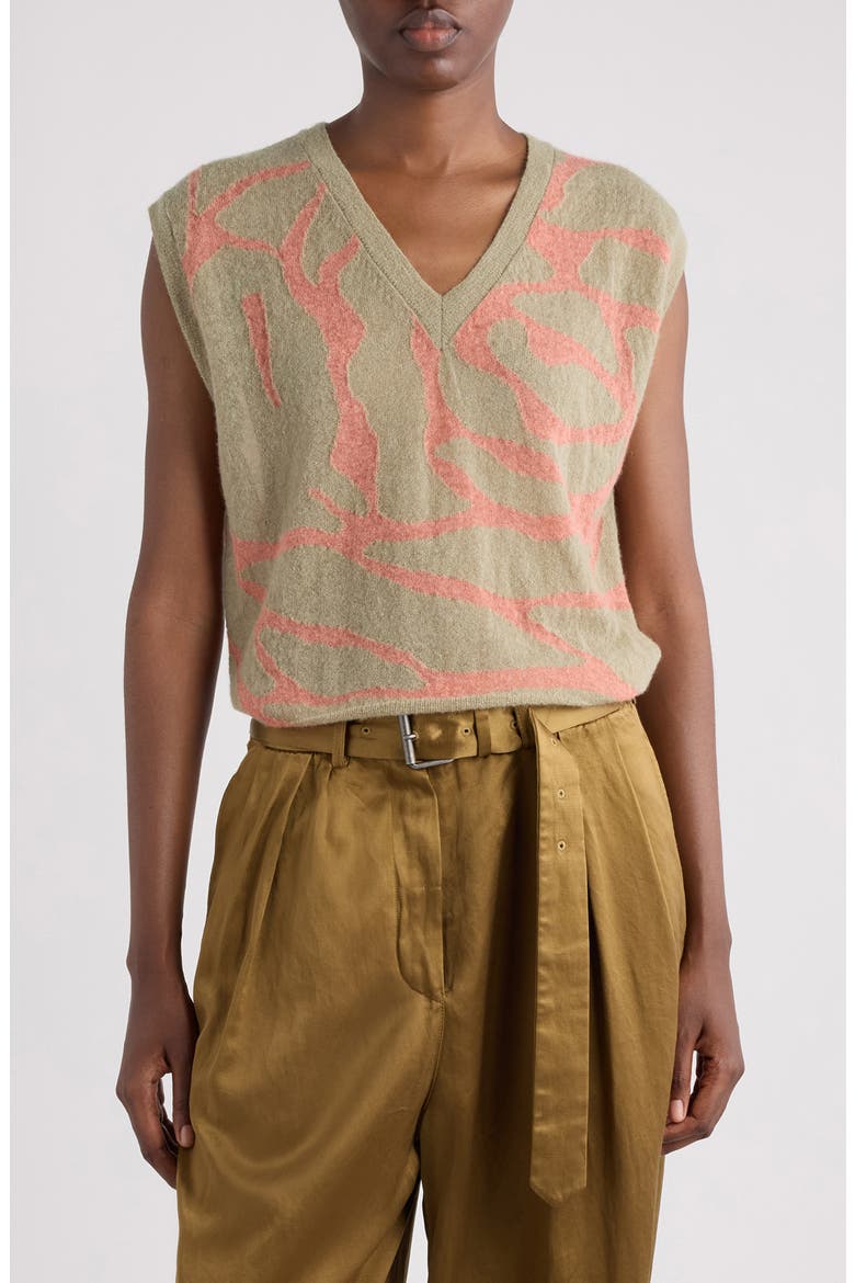 Totok Giant Couture Rose Jacquard Wool & Alpaca Blend Sweater Vest, Main, color, OLIVE