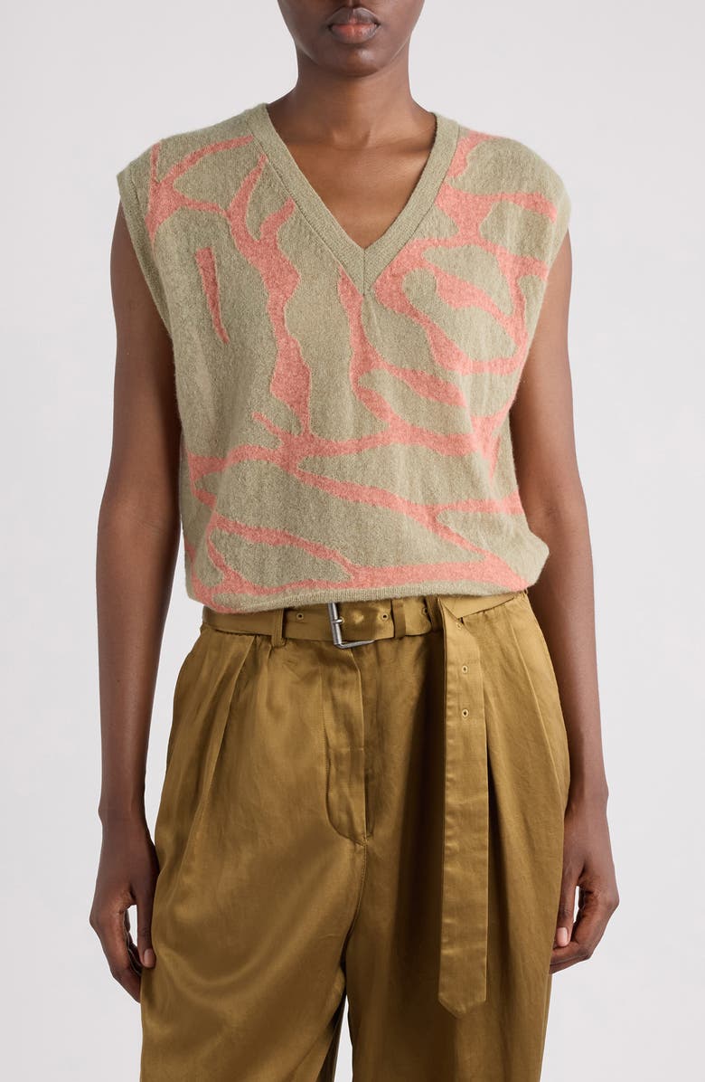 Dries Van Noten Totok Giant Couture Rose Jacquard Wool & Alpaca Blend Sweater Vest, Main, color, Olive