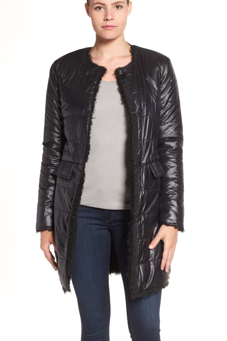 Reversible Faux Fur Coat, Alternate, color, BLACK