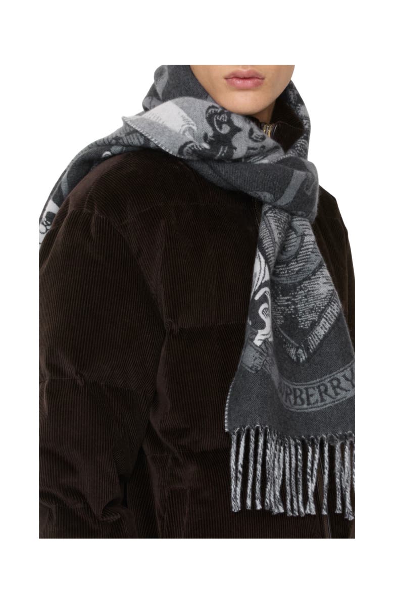 Burberry Etched Knight Cashmere Scarf, Alternate, color, Monochrome