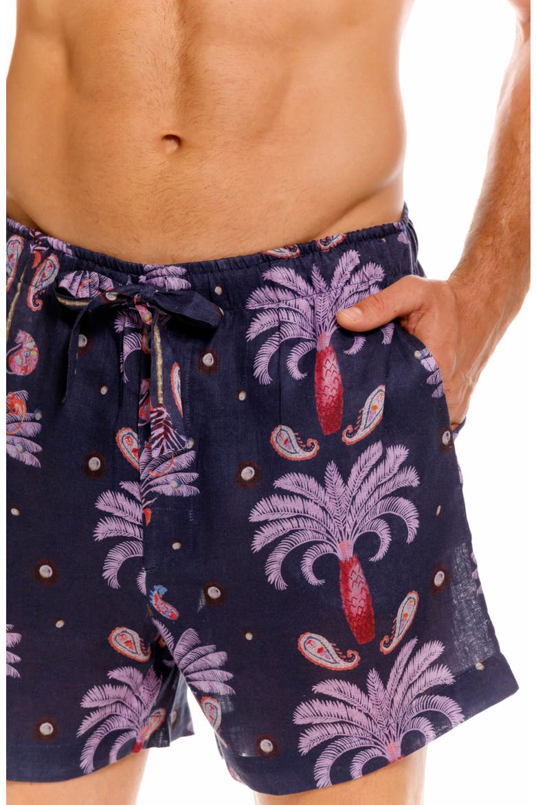 Ben Riviera Palms Blue Linen Pajama Shorts, Alternate, color, BLUE