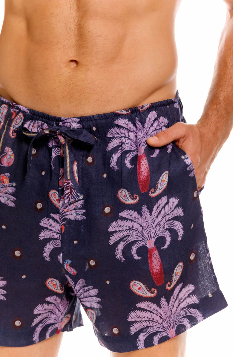 The Lazy Poet Ben Riviera Palms Blue Linen Pajama Shorts, Alternate, color, Blue