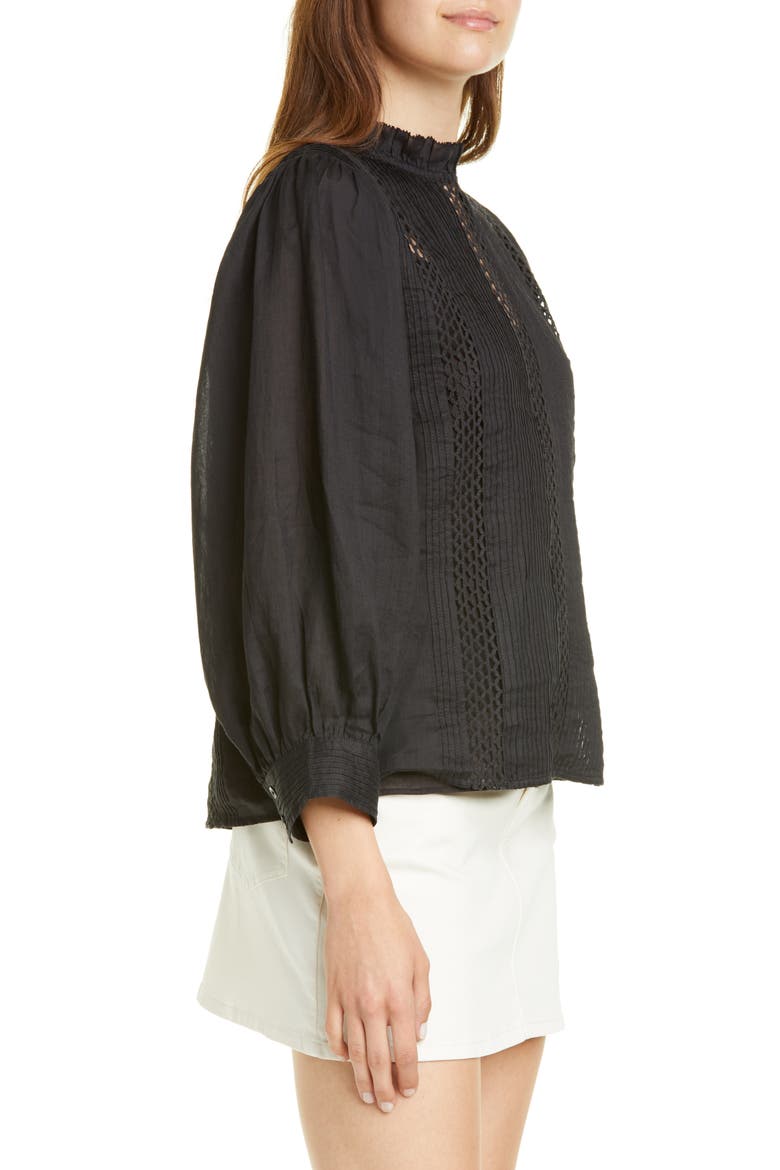 Lace Inset Ruffle Neck Top, Alternate, color, NOIR