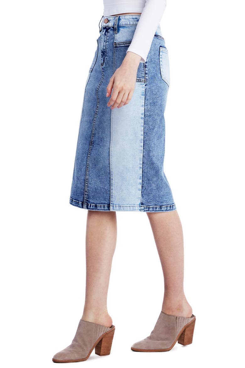 Pieced Midi Denim Skirt, Alternate, color, COUNTRY BLUE