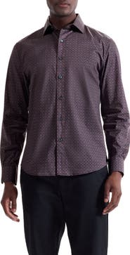 Bugatchi Axel Trim Fit Geo Print Stretch Cotton Button-Up Shirt