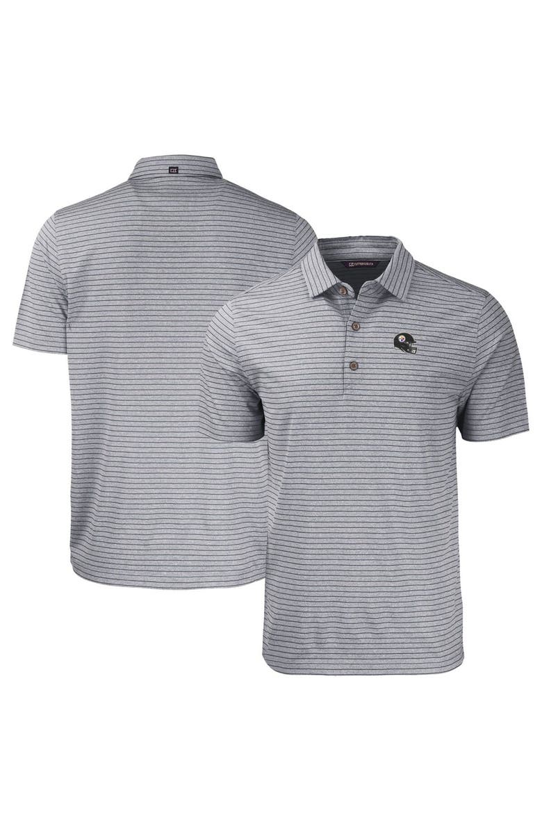 Cutter & Buck Men's Cutter & Buck Heather Black Pittsburgh Steelers Helmet Forge Eco Heather Stripe Stretch Recycled Polo, Alternate, color,
