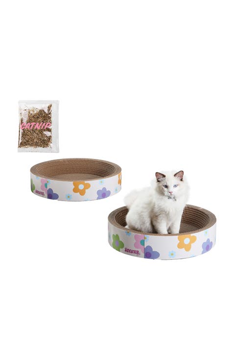 Daisy 18.13" Modern Cardboard Bowl Cat Scratcher with Catnip (Set of 2)