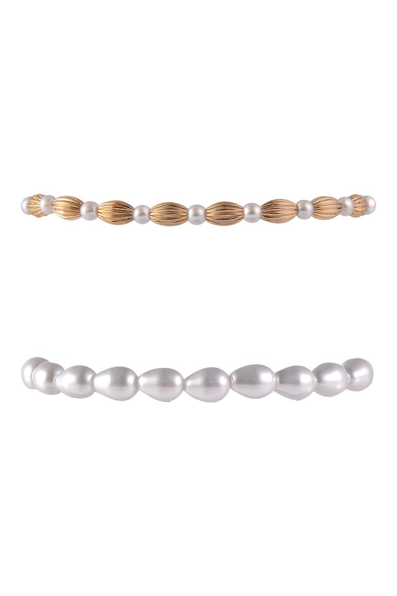 Set of 4 Faux Pearl & Beaded Stretch Bracelets, Alternate, color, GOLD