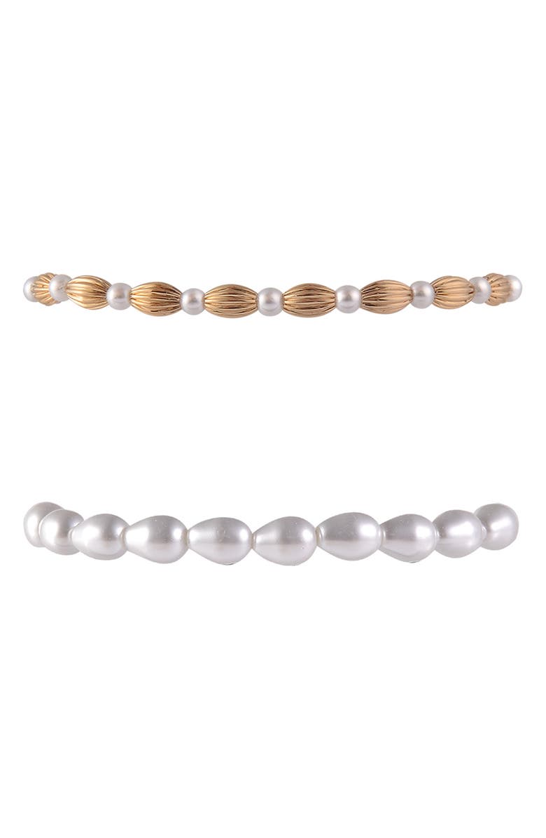 RACHEL Rachel Roy Set of 4 Faux Pearl & Beaded Stretch Bracelets, Alternate, color, Gold