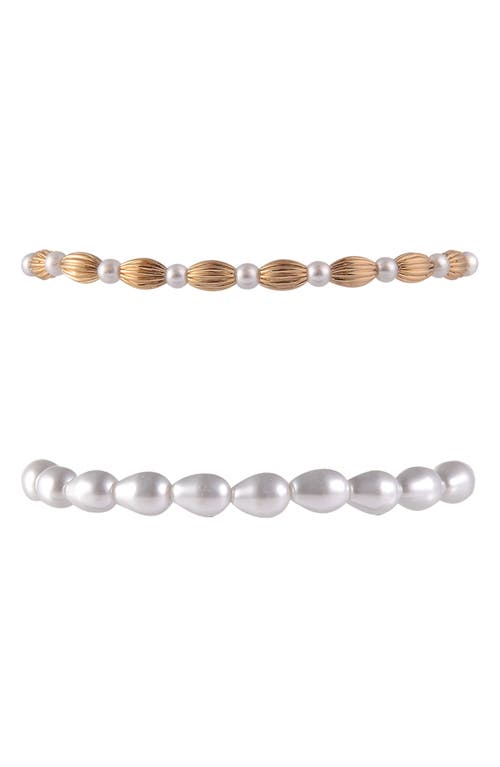 Rachel Rachel Roy Set Of 4 Faux Pearl & Beaded Stretch Bracelets In Gold