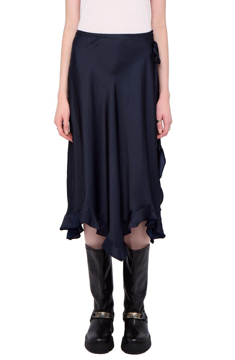 Zadig & Voltaire Jeto Satin Midi Skirt, Main, color, Encre