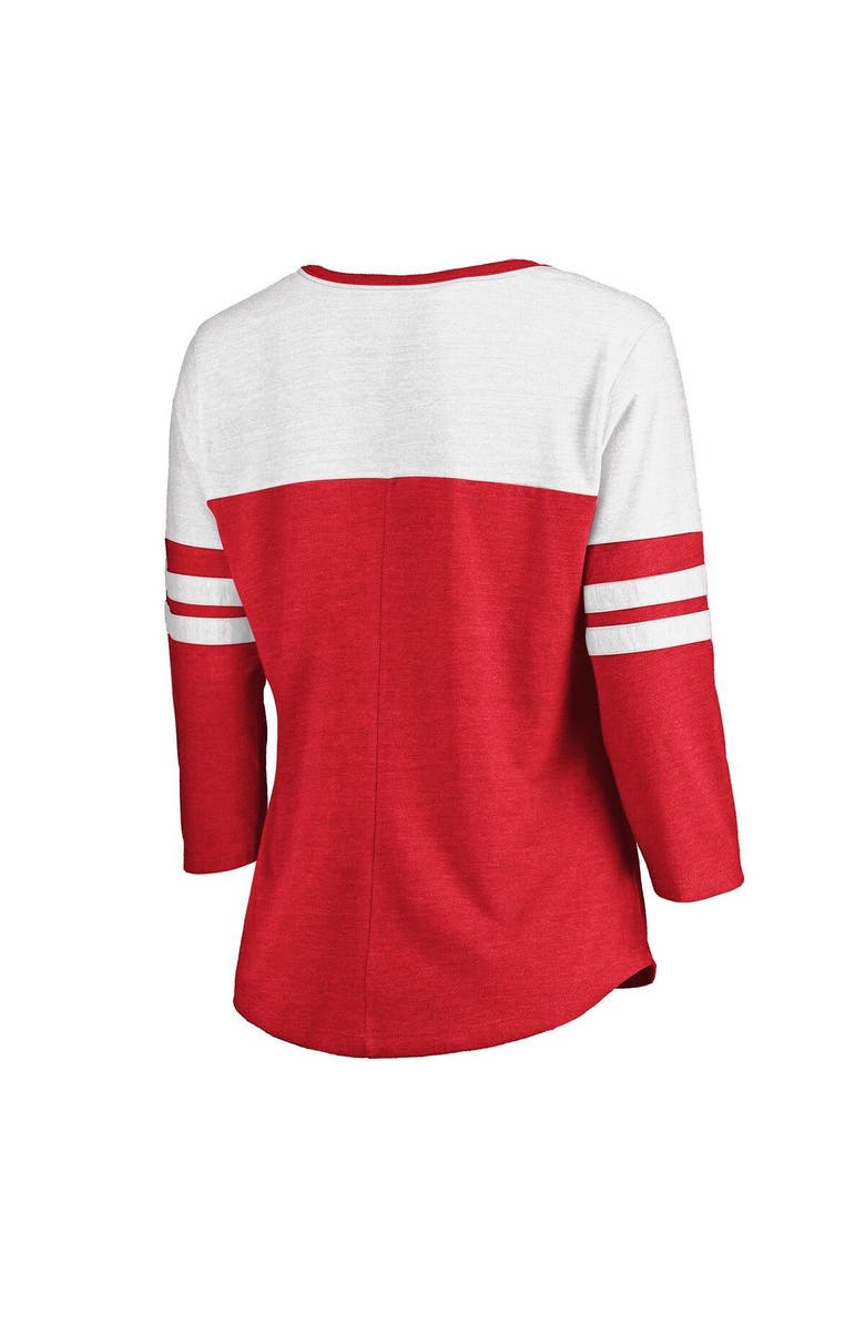 FANATICS Women's Fanatics Branded Heathered Red/White Cincinnati Reds Two-Toned Distressed Cooperstown Collection Tri-Blend 3/4-Sleeve V-Neck T-Shirt, Alternate, color, 