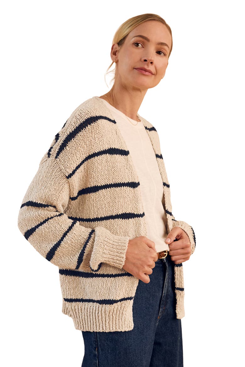 Long Sleeve Drop Stitch Cardigan, Alternate, color, Ecru / Navy