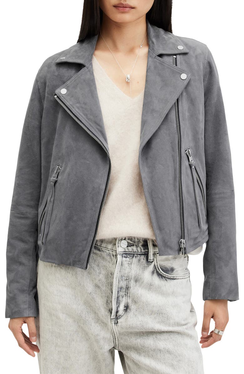 AllSaints Dalby Suede Moto Jacket, Main, color,