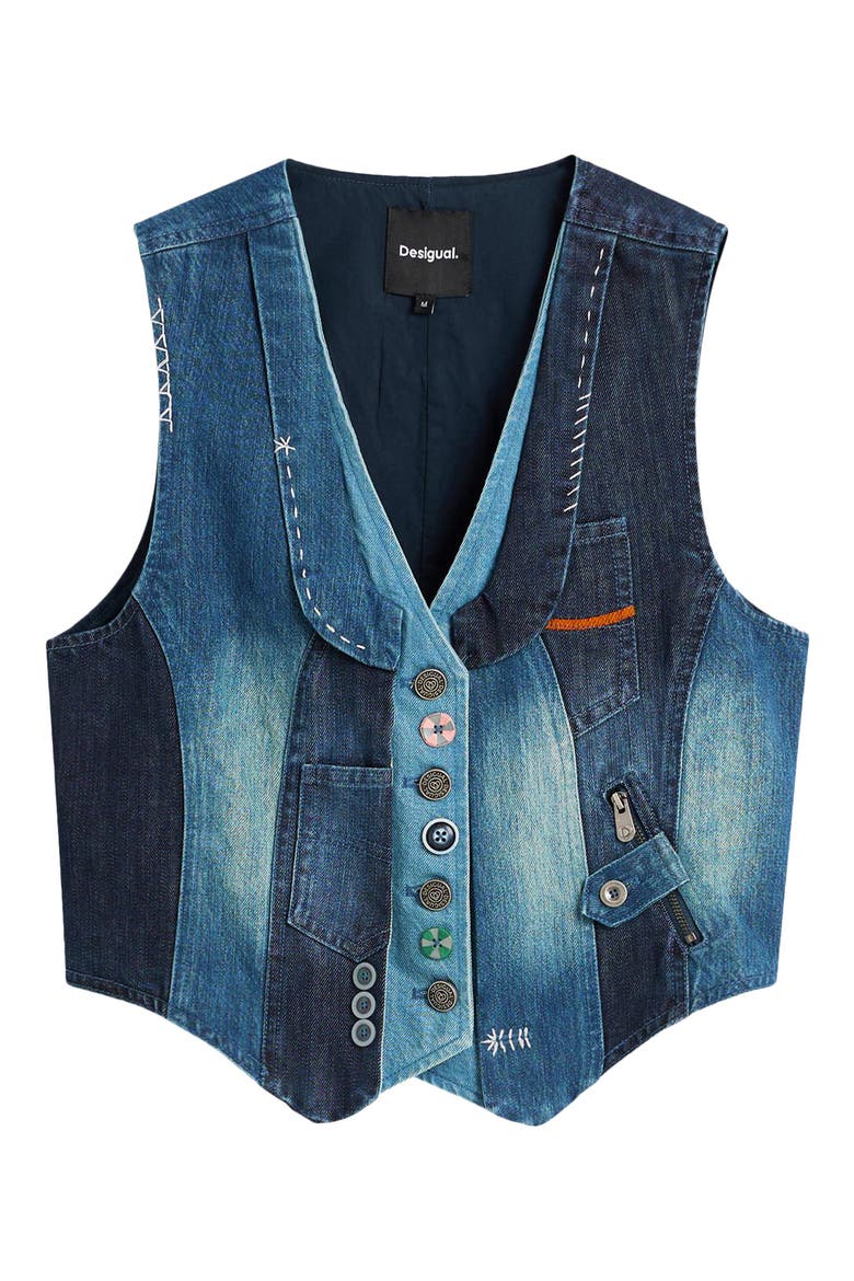 Patchwork Denim Vest, Alternate, color, MEDIUM BLUE