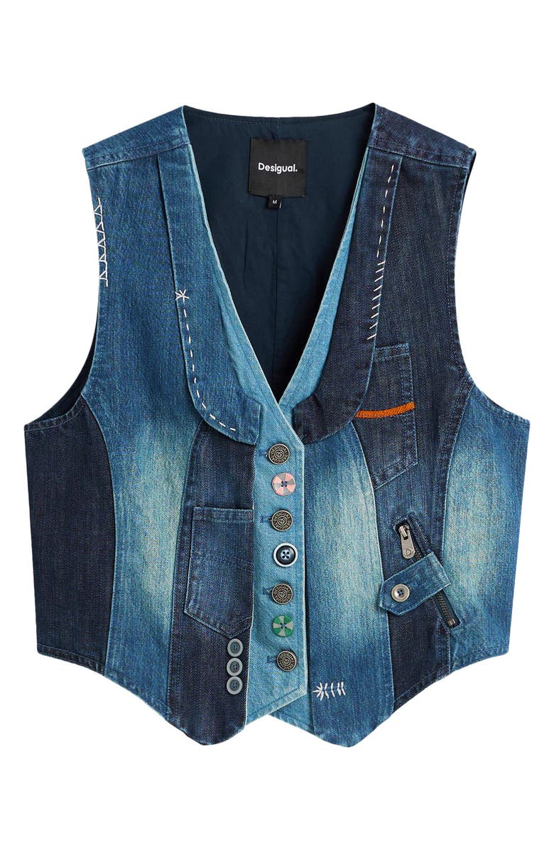 Desigual Patchwork Denim Vest, Alternate, color, 