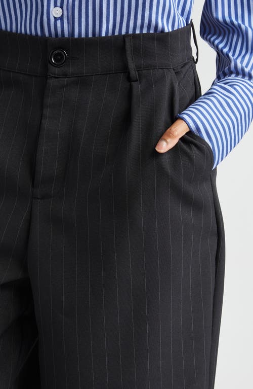 House Of Aama Pinstripe High Waist Wool & Cotton Gabardine Trousers In Black