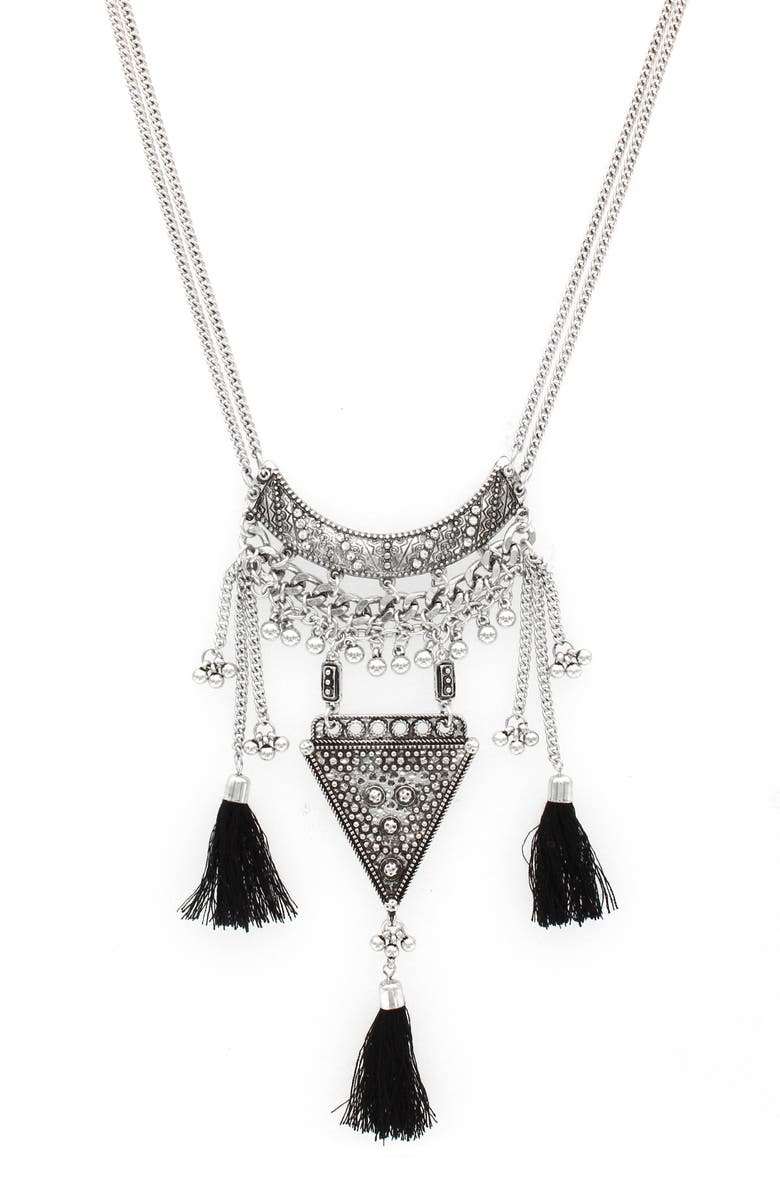 OLIVIA WELLES Tassel Trio Pendant Necklace, Main, color, Burnished Silver / Black