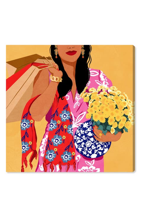 Fashion Flower Shopping Canvas Wall Art