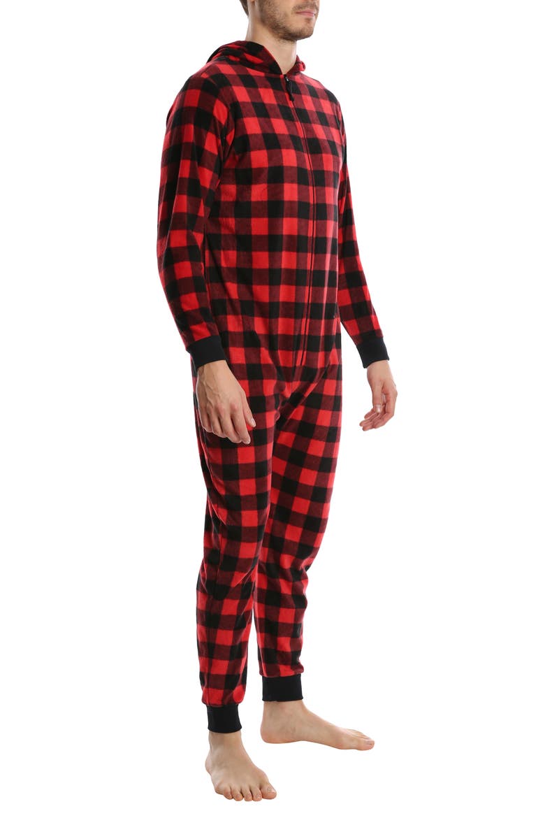 Novelty Plaid Fleece Bodysuit, Alternate, color, RED PLAID BUFFALO CHECK