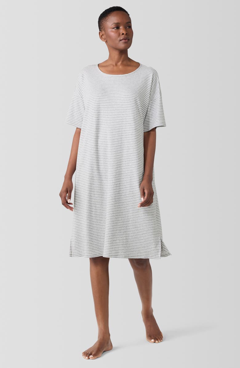 EILEEN FISHER SLEEP Stripe Jewel Neck Sleep Dress, Alternate, color, Dark Pearl