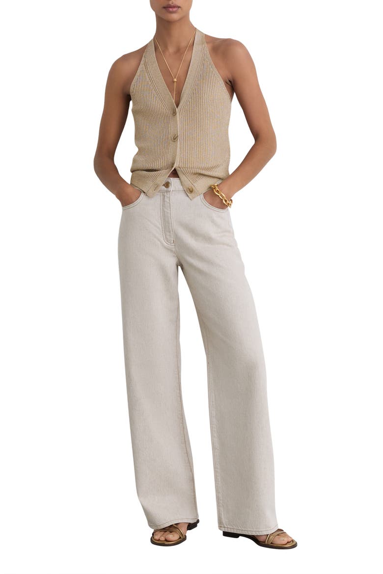 Lilana Metallic Rib Knit Button-Up Tank, Alternate, color, GOLD