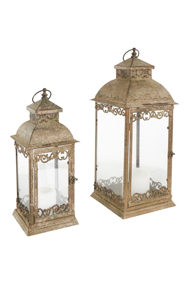 Set of 2 Lantern Candleholders, Alternate, color, BROWN