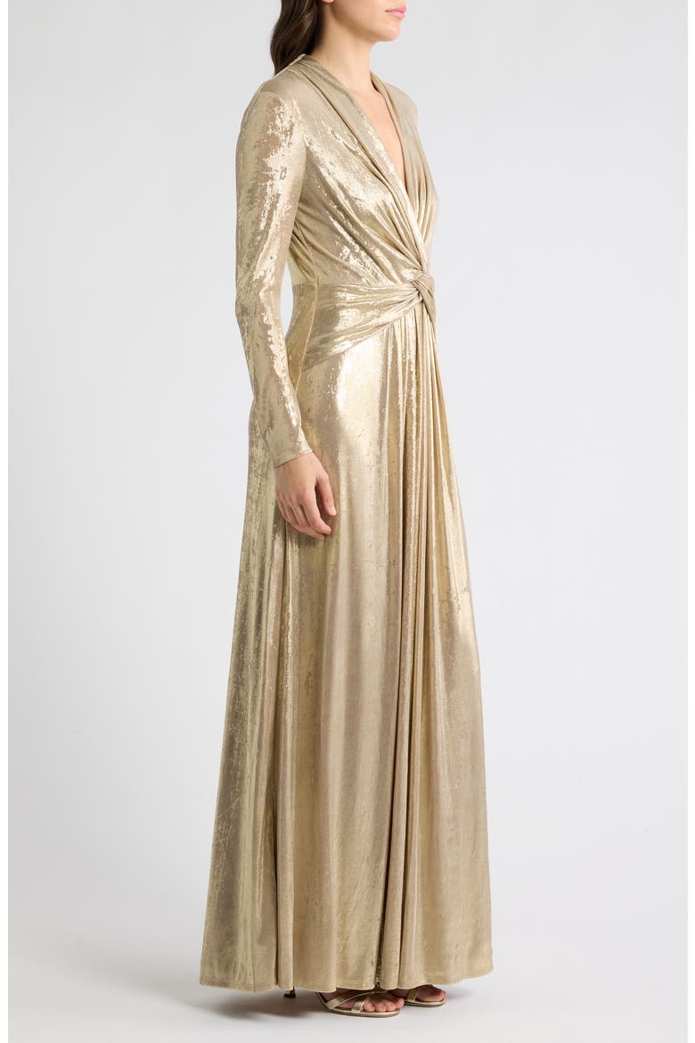 Twist Front Metallic Maxi Dress, Alternate, color, CHAMPAGNE