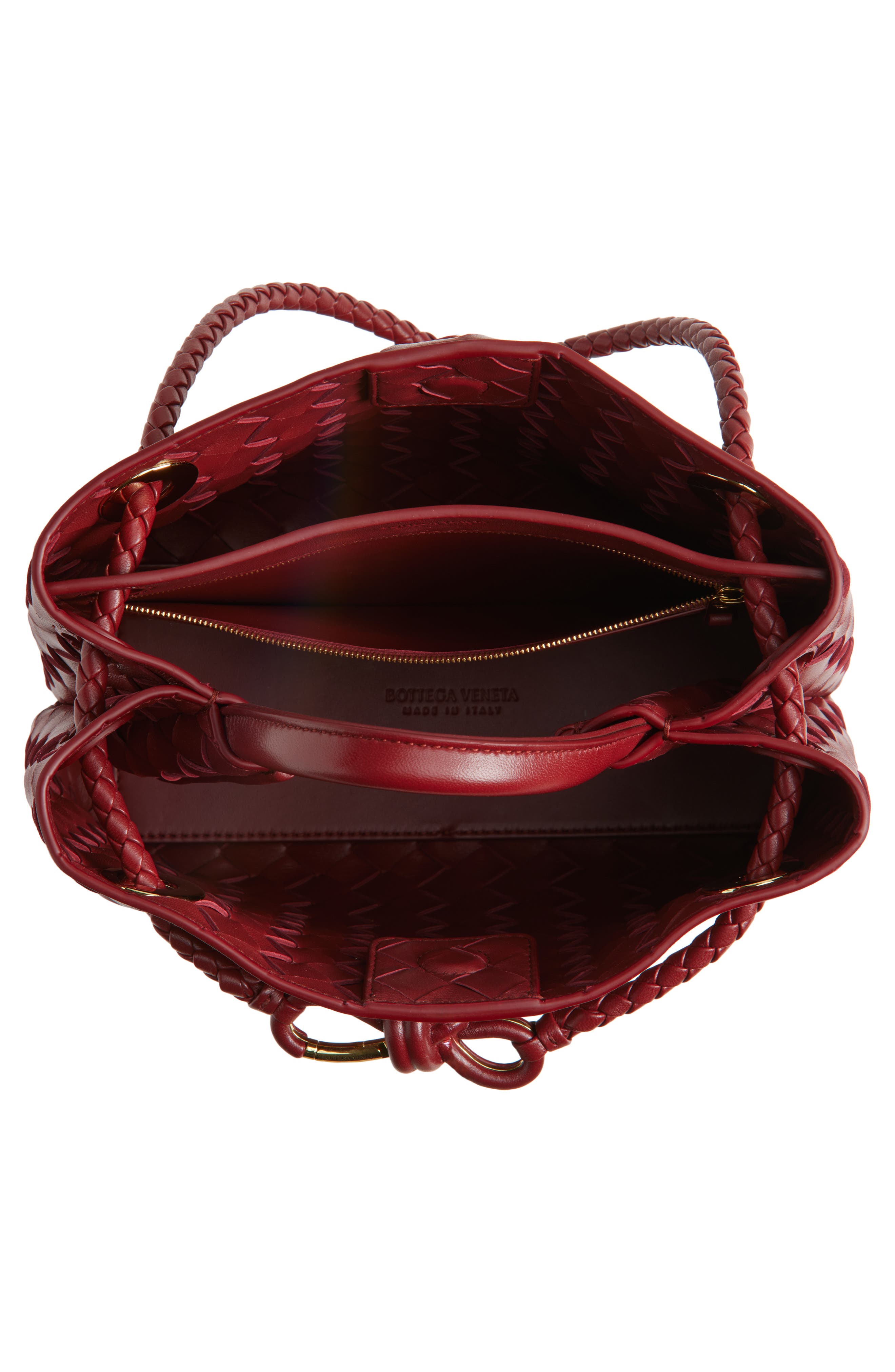 Bottega Veneta Small Andiamo Intrecciato Lambskin Leather Top Handle Bag, Alternate, color, 6551 Lava Red-M B