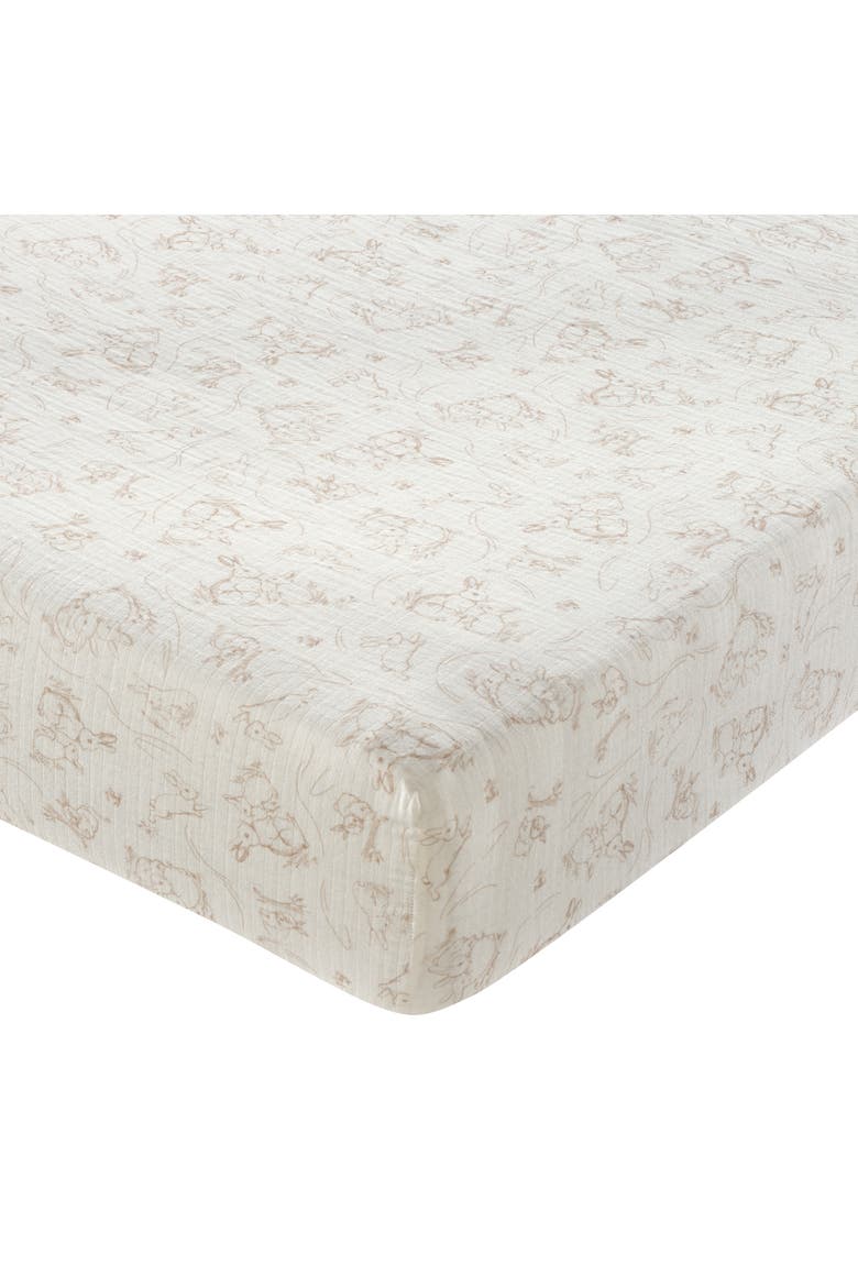 Signature Organic Cotton Muslin Bunny Fitted Crib/Toddler Sheet, Main, color, White