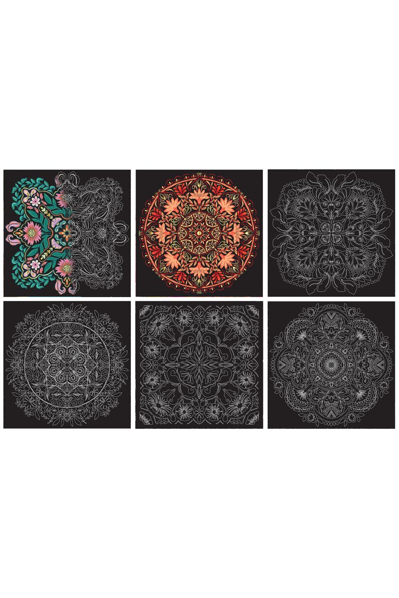 Scratch Art Paper Pad Mandala 8X8, 12 Designs, Kids & Adults, Alternate, color, Multicolored
