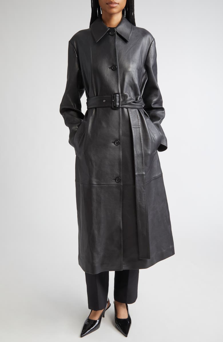TOTEME Oversize Belted Leather Coat, Main, color, Black